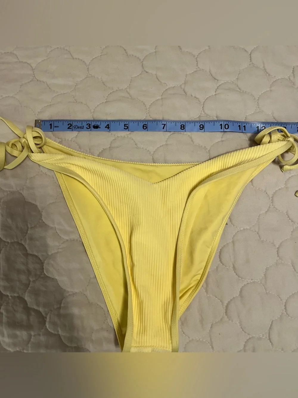 NWOT Frankies Bikinis Yellow Ribbed Swim Side Tie High Rise XL Bikini Bottom